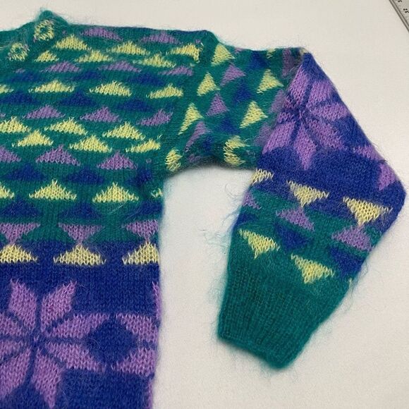 Gallagher Mohair Teal Geometric VTG Sweater Size Medium - Picture 2 of 13